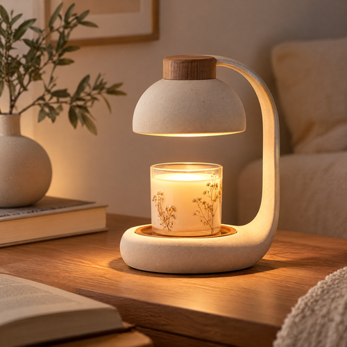 🕯️ MINRENM® Stone & Wood Grain Candle Warmer – Adjustable & Dimmable