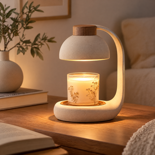🕯️ MINRENM® Stone & Wood Grain Candle Warmer – Adjustable & Dimmable