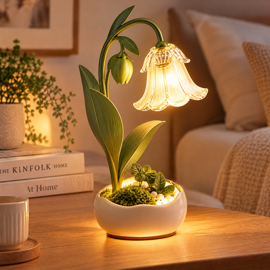 💡 MINRENM® Botanical Lily Glass Shade Flower Table Lamp – Touch Dimming & USB Power