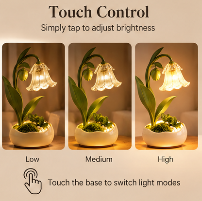 💡 MINRENM® Botanical Lily Glass Shade Flower Table Lamp – Touch Dimming & USB Power