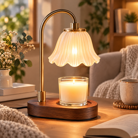 🌸 MINRENM® Vintage Flower Candle Warmer – Adjustable & Wooden Base
