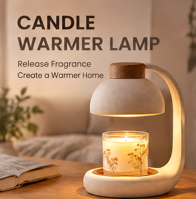 🕯️ MINRENM® Stone & Wood Grain Candle Warmer – Adjustable & Dimmable