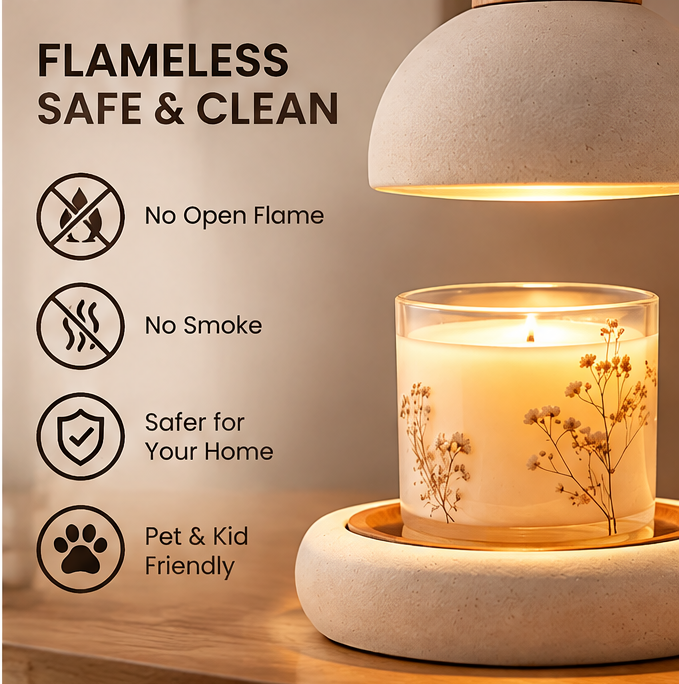 🕯️ MINRENM® Stone & Wood Grain Candle Warmer – Adjustable & Dimmable