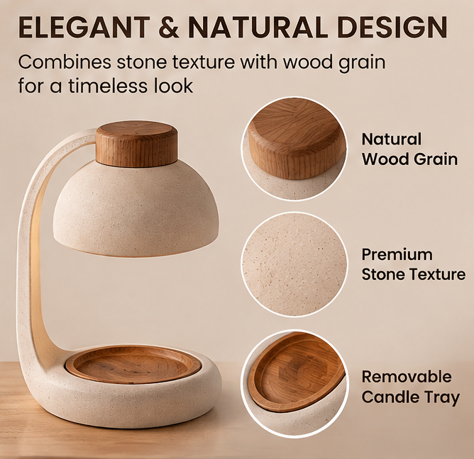 🕯️ MINRENM® Stone & Wood Grain Candle Warmer – Adjustable & Dimmable