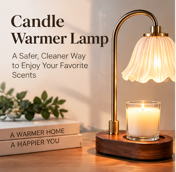 🌸 MINRENM® Vintage Flower Candle Warmer – Adjustable & Wooden Base