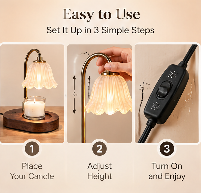 🌸 MINRENM® Vintage Flower Candle Warmer – Adjustable & Wooden Base
