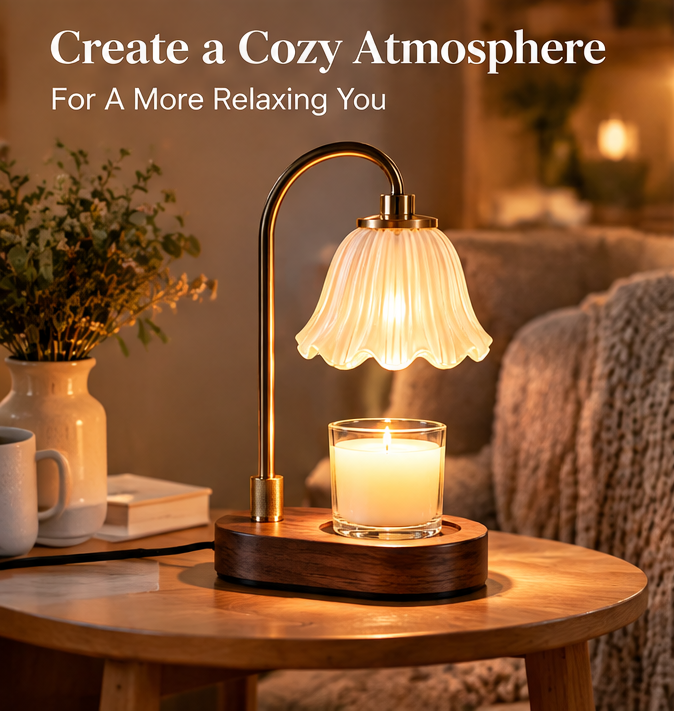 🌸 MINRENM® Vintage Flower Candle Warmer – Adjustable & Wooden Base