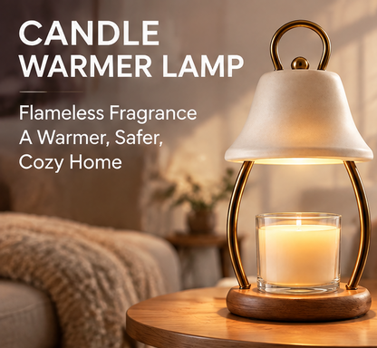 🤍 MINRENM® Modern Ceramic Candle Warmer Lamp – Metal Arch & Wooden Base