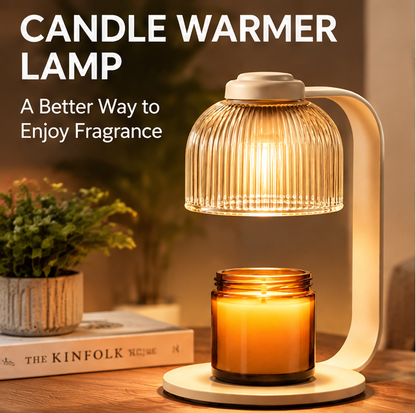 ✨ MINRENM® Fluted Glass Candle Warmer – Dimmable Light & Wooden Base