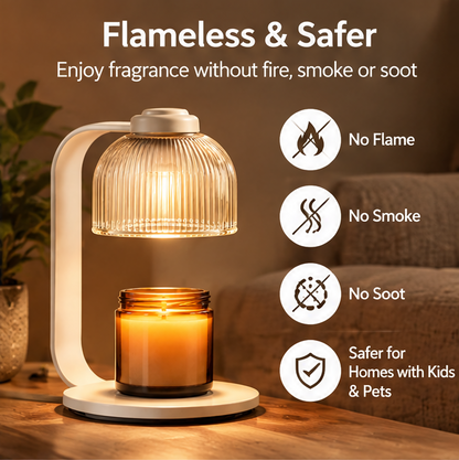 ✨ MINRENM® Fluted Glass Candle Warmer – Dimmable Light & Wooden Base