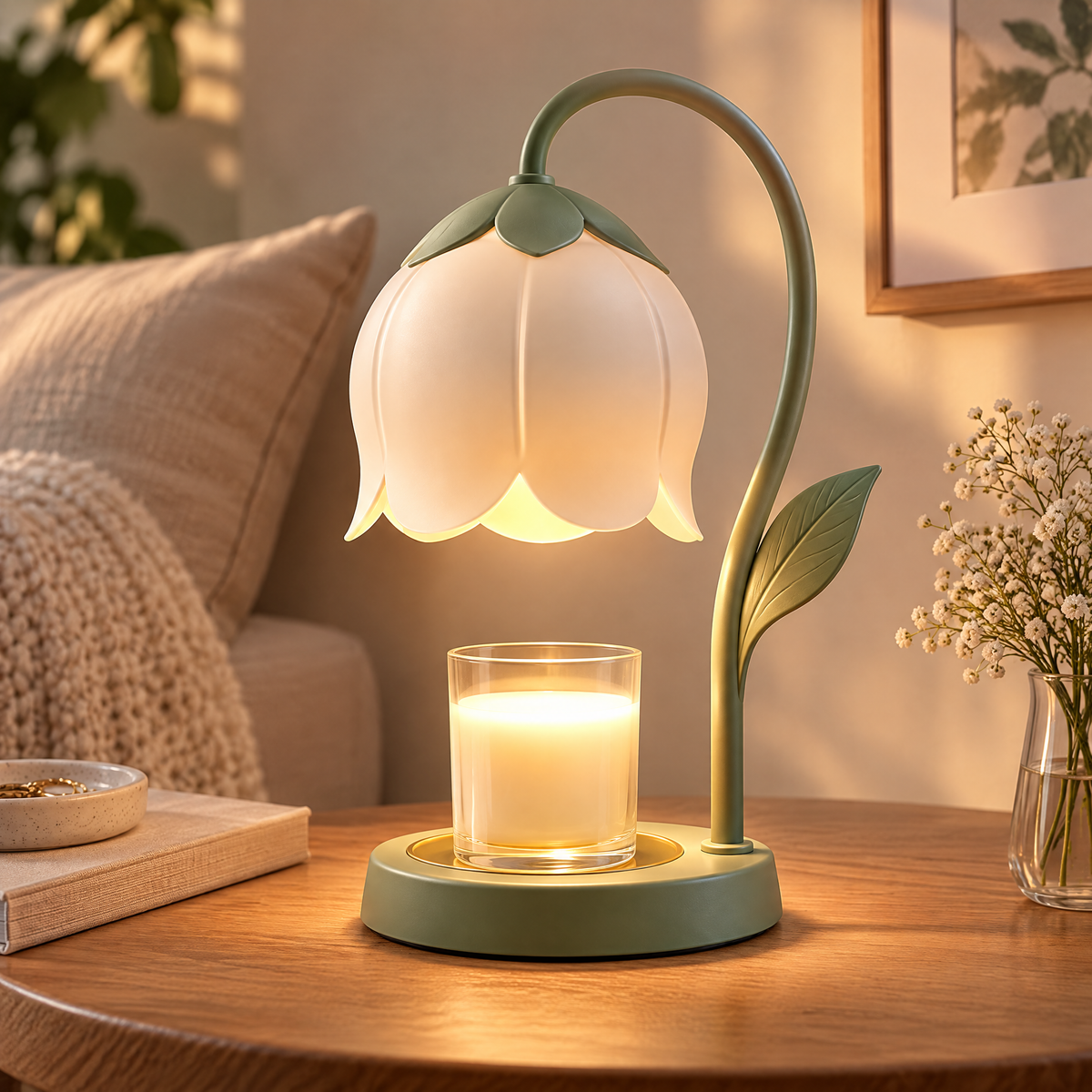 🌷 MINRENM® Floral Candle Warmer – Dimmable Halogen Heat & Metal Base