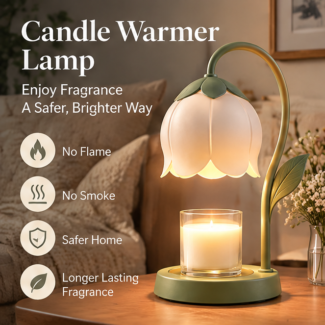 🌷 MINRENM® Floral Candle Warmer – Dimmable Halogen Heat & Metal Base