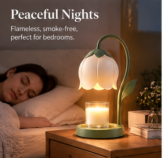 🌷 MINRENM® Floral Candle Warmer – Dimmable Halogen Heat & Metal Base