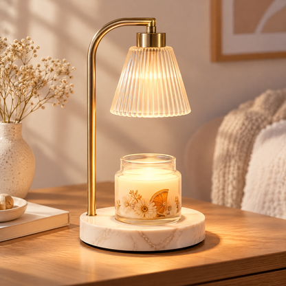 ⏳ MINRENM® Luxury Marble Candle Warmer – Fluted Glass & Smart Timer