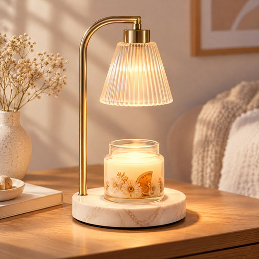 ⏳ MINRENM® Luxury Marble Candle Warmer – Fluted Glass & Smart Timer