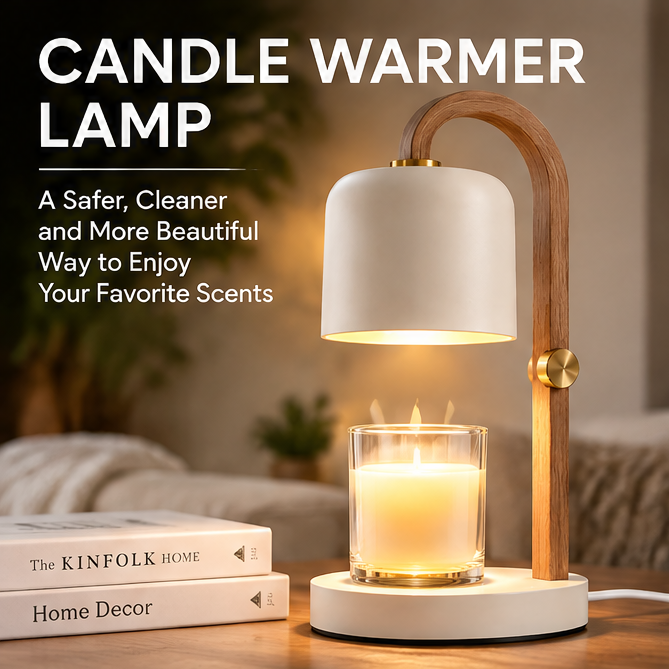 🌿 MINRENM® Modern Wood Arch Candle Warmer – Adjustable & Dimmable