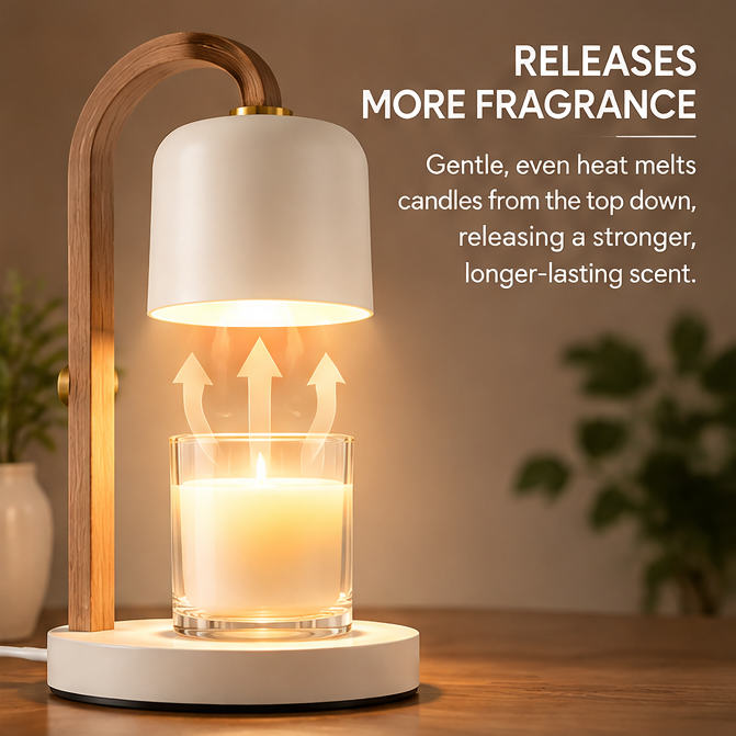 🌿 MINRENM® Modern Wood Arch Candle Warmer – Adjustable & Dimmable