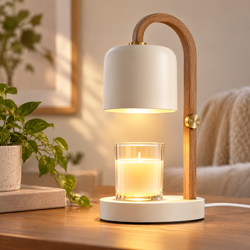 🌿 MINRENM® Modern Wood Arch Candle Warmer – Adjustable & Dimmable
